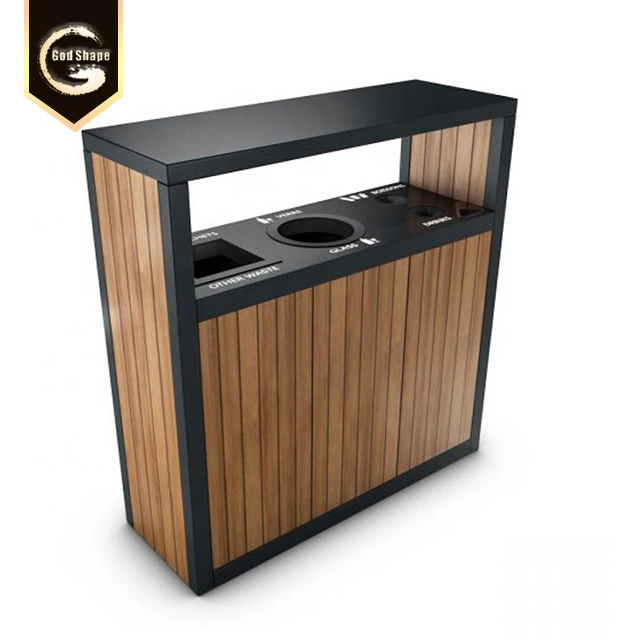 Customized Wooden Large Slim Metal Trash Can with Lid