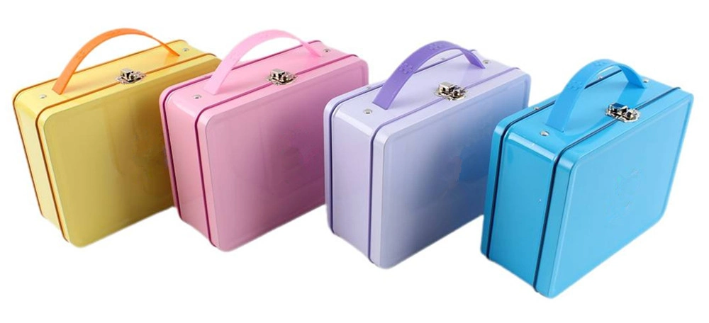 China Wholesale Handbag Tin Packaging Rectangular Metal Suitcase Food Grade Kids Tin Lunch Box