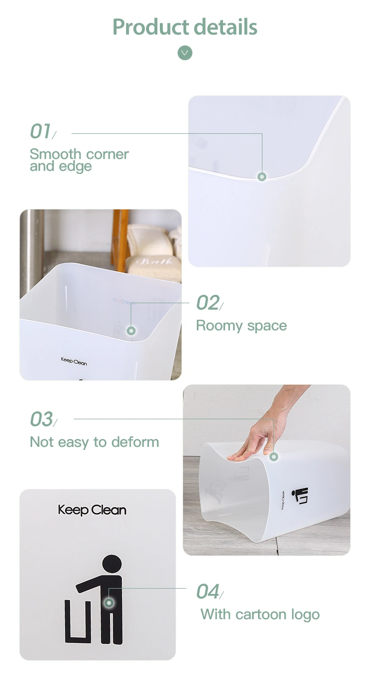 Household PP Trash Can for Bathroom Kitchen Thickness Standing Garbage Can Paper Rubbish Can 12L Plastic Trash Bin