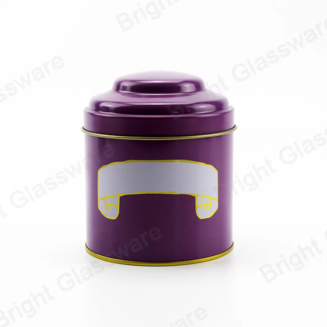 Wholesale Empty Food Grade Small Round Purple Metal Tin Box for Tea Cookie