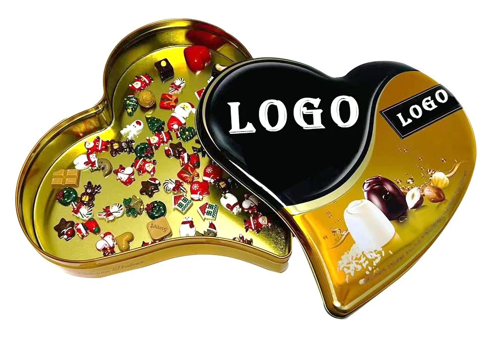 Custom Tinplate Valentine Day Packaging Black Heart Shaped Metal Box Food Packaging Vold Tin Jar