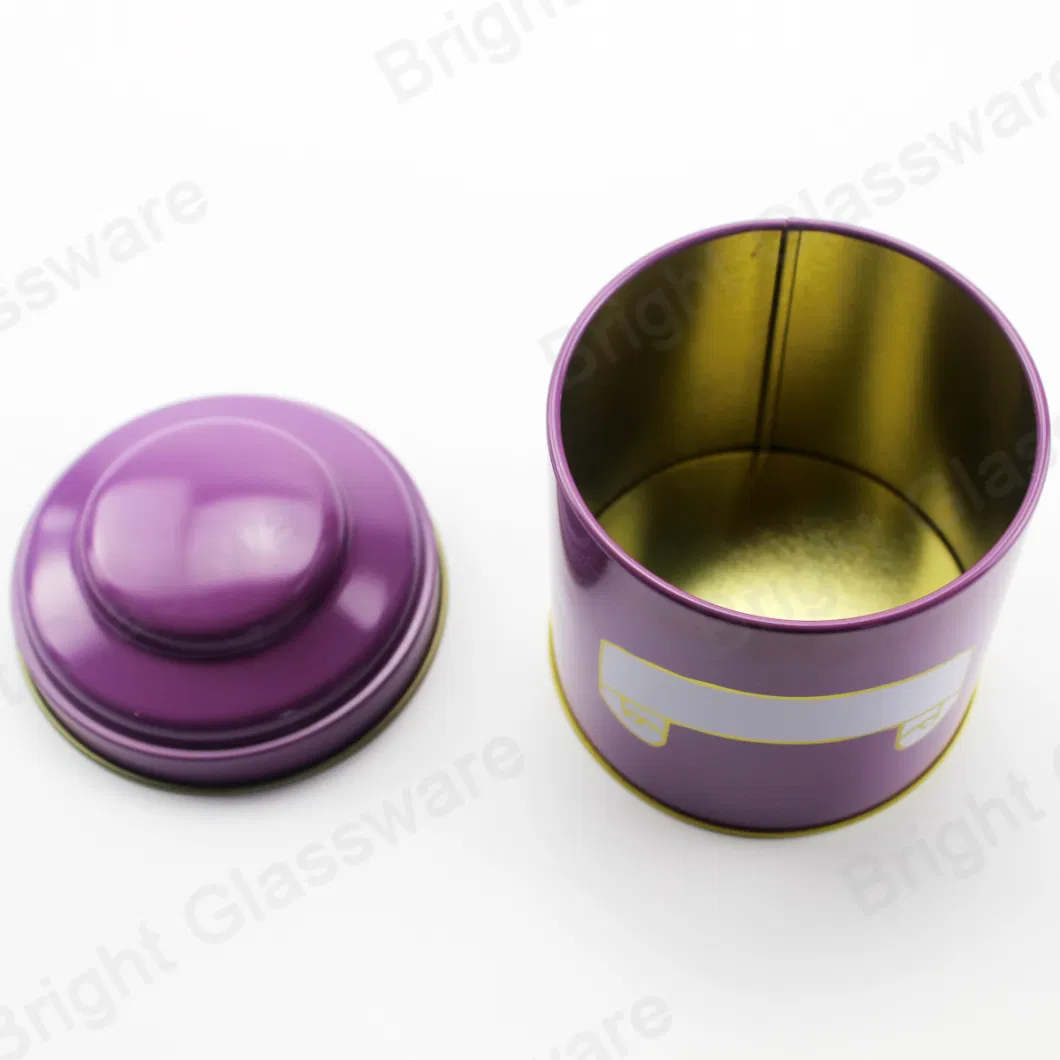 Wholesale Empty Food Grade Small Round Purple Metal Tin Box for Tea Cookie