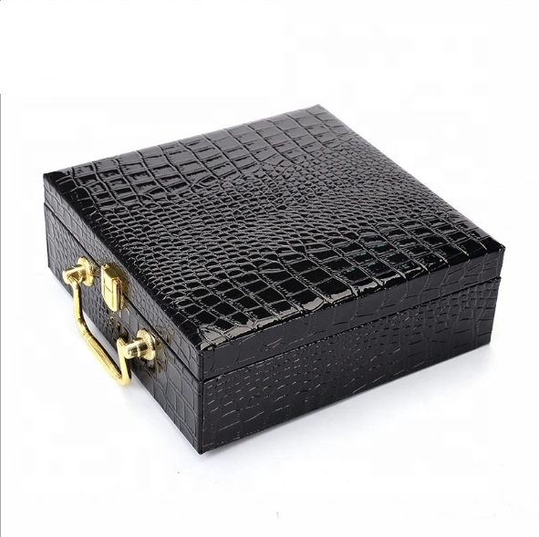 Luxury Perfume Bottle Black Leather Box Packaging with Metal Handle