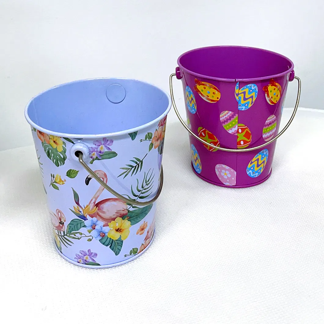 Mini Small Round Flower Bucket Candy Biscuit Tin Box Christmas Tin