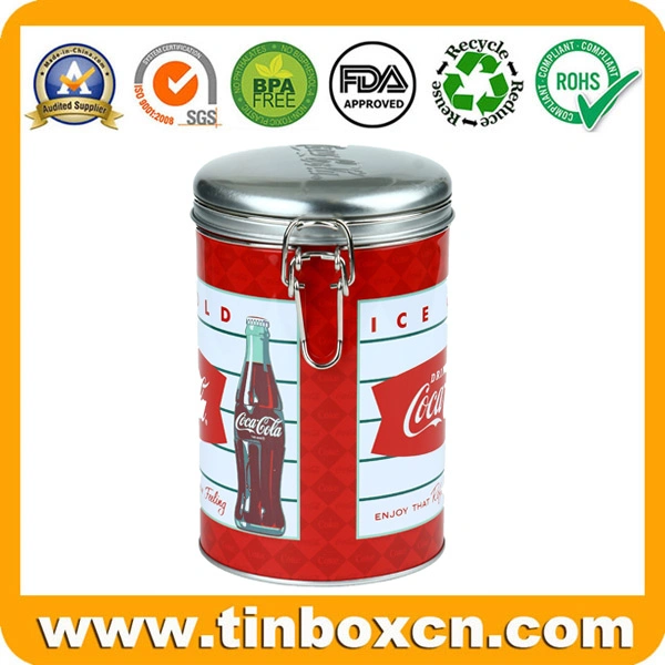 Airtight Embossed Tin Box with Metal Clip for Beverages