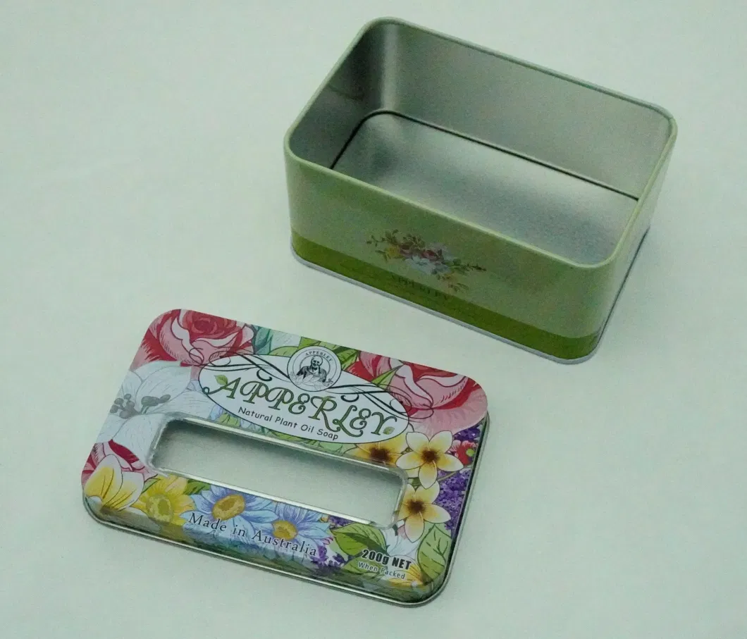 Colorful Flower Soap Rectangle with PVC Window Small Metal Tin Box