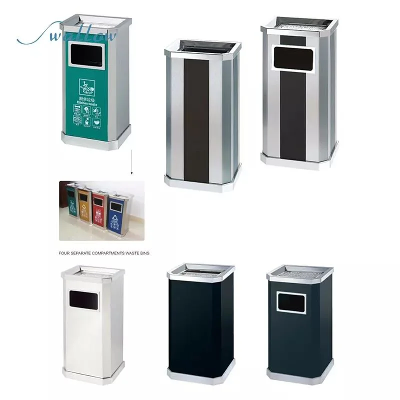 Stainless Steel Trash Can Hotel Lobby Trash Can Standing Trash Can with Ashtray/Applicable to Outdoor Garden