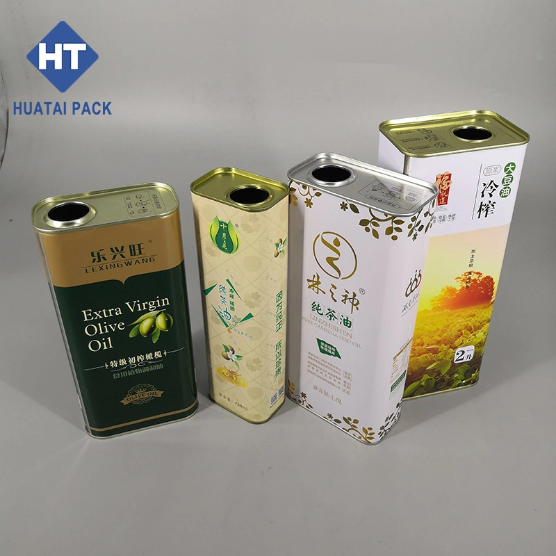 Customize Logo Square 3L Olive Oil Tin Can with Plastic Spout Cap