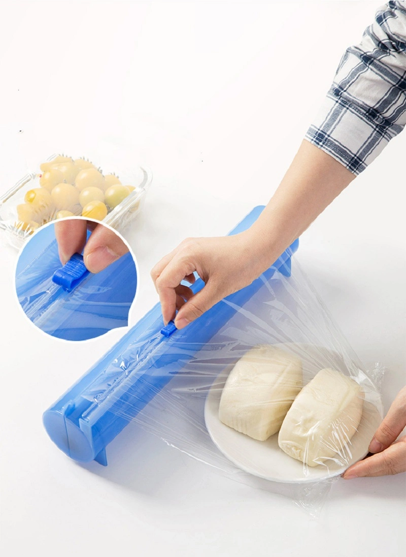 Portable Plastic Cling Film Cutter Food Wrap Dispenser, Wax Paper Tin Foil Roll Holder Perfect Kitchen Holder Storage Box with Slide Cutter Wbb16337