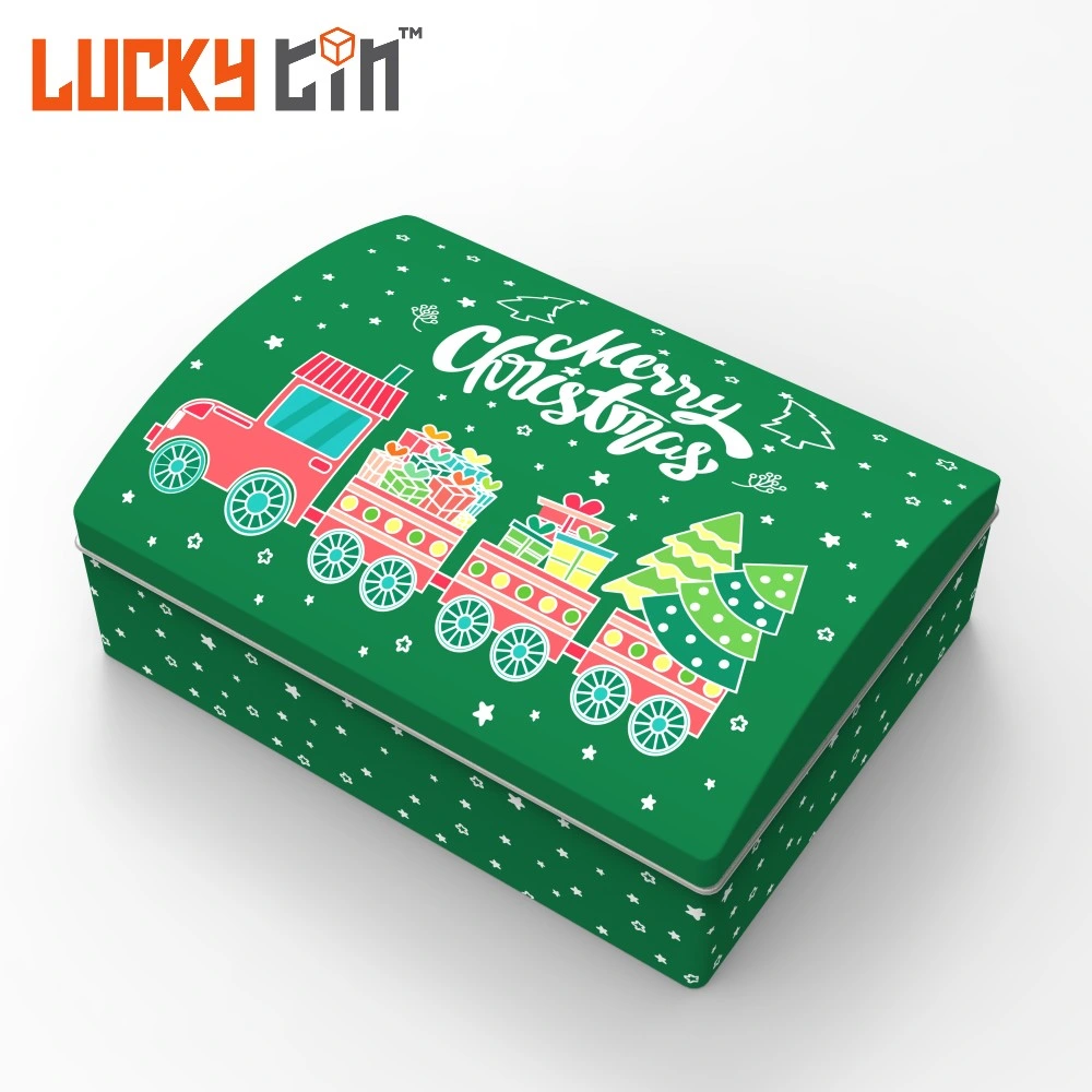 Factory Custom Tinplate Packaging Green Rectangle Metal Box Small Luxury Christmas Tin for Chocolate Candy