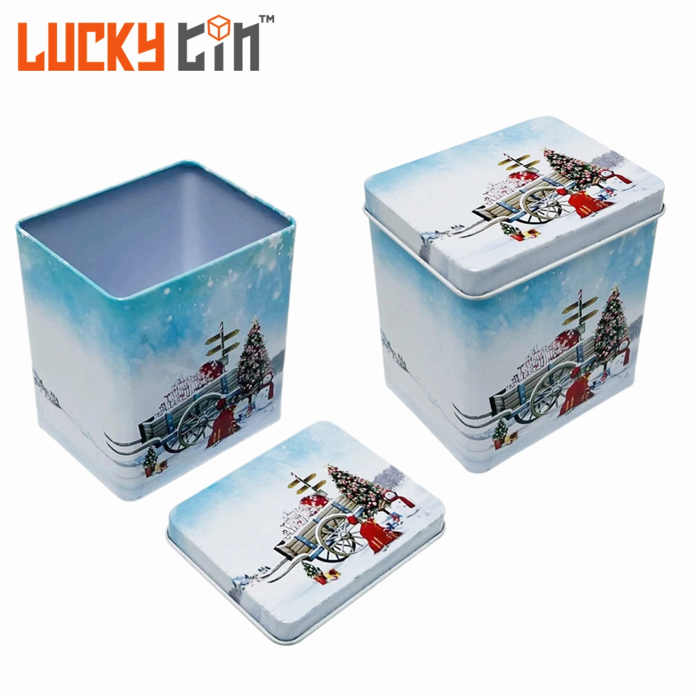 Factory Custom Tinplate Packaging Green Rectangle Metal Box Small Luxury Christmas Tin for Chocolate Candy