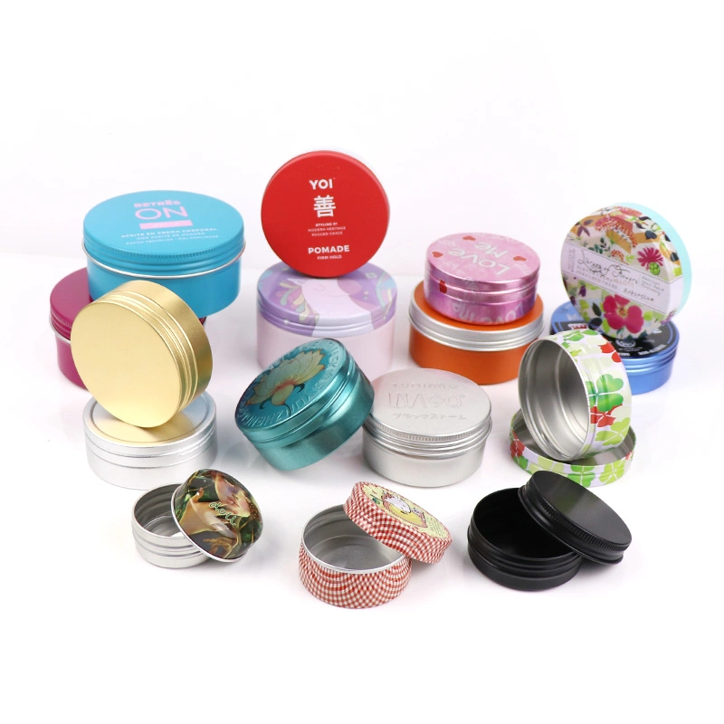 Custom Empty Metal Tin Can Container Screw Top with Silk Screen Cosmetic Cream Aluminum Canister Jar