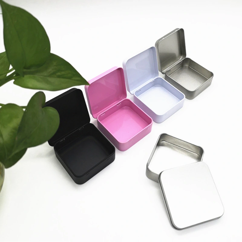 Metal Tins Container Square Hinged Flip Storage Tin Box Jewelry Coin Case Sealed Can Packaging Box