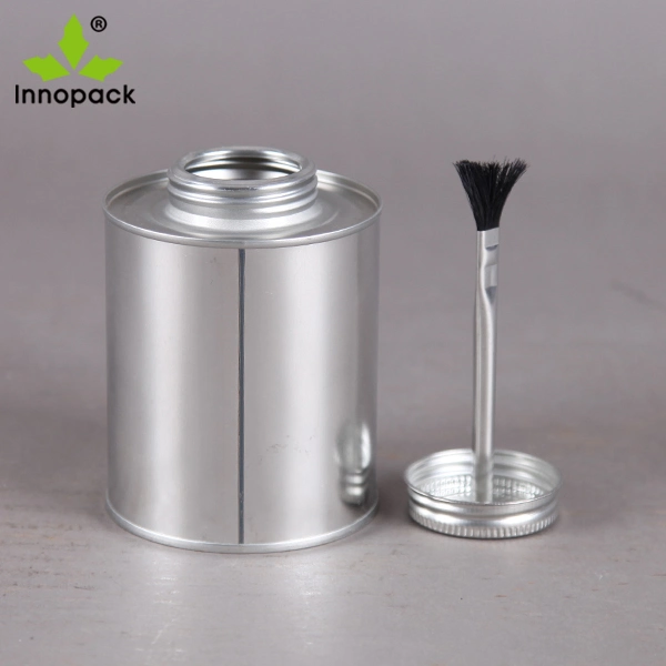 Small Round Metal Tin Can with Screw Top Rubber Brush Lid for Glue Solvent