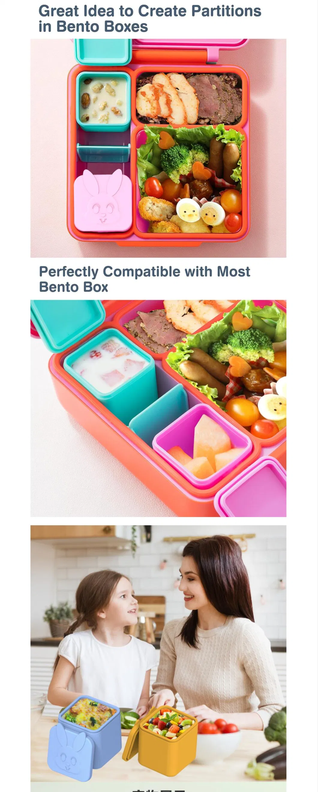 Safe Silicone Food Snack Tin Vacuum Thermal Leak Proof Storage Boxes Lunch Bento for Kids Bunny Cute Cartoon