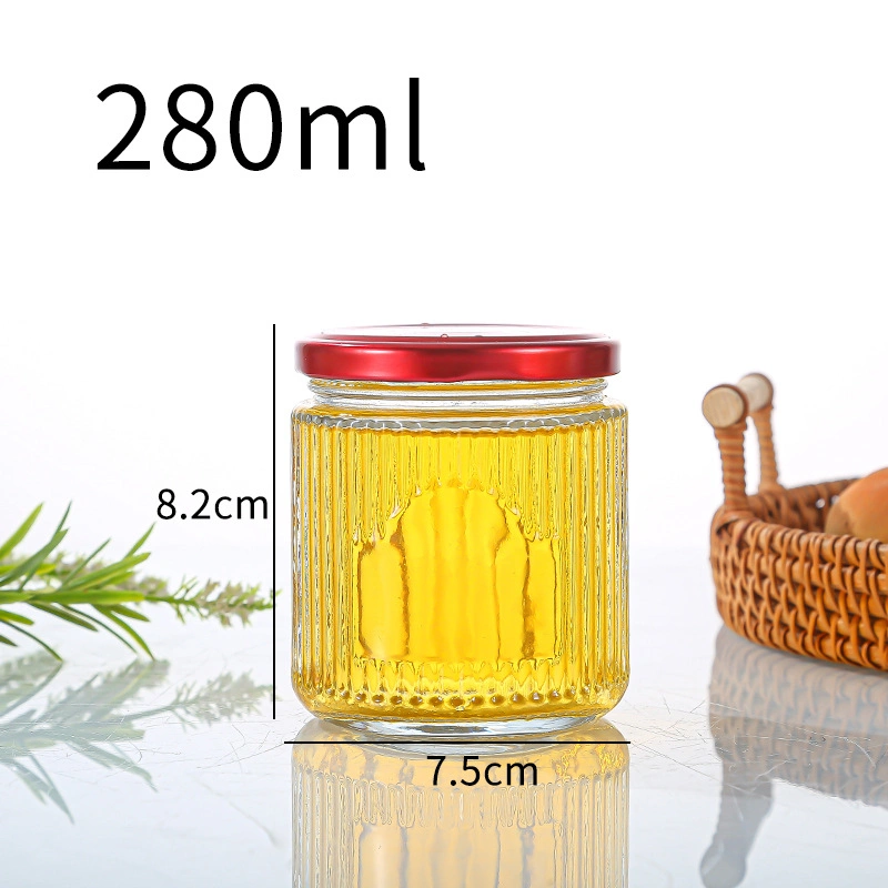 Vertical Stripes Design Glass Packaging Jars with Tinplate Lids