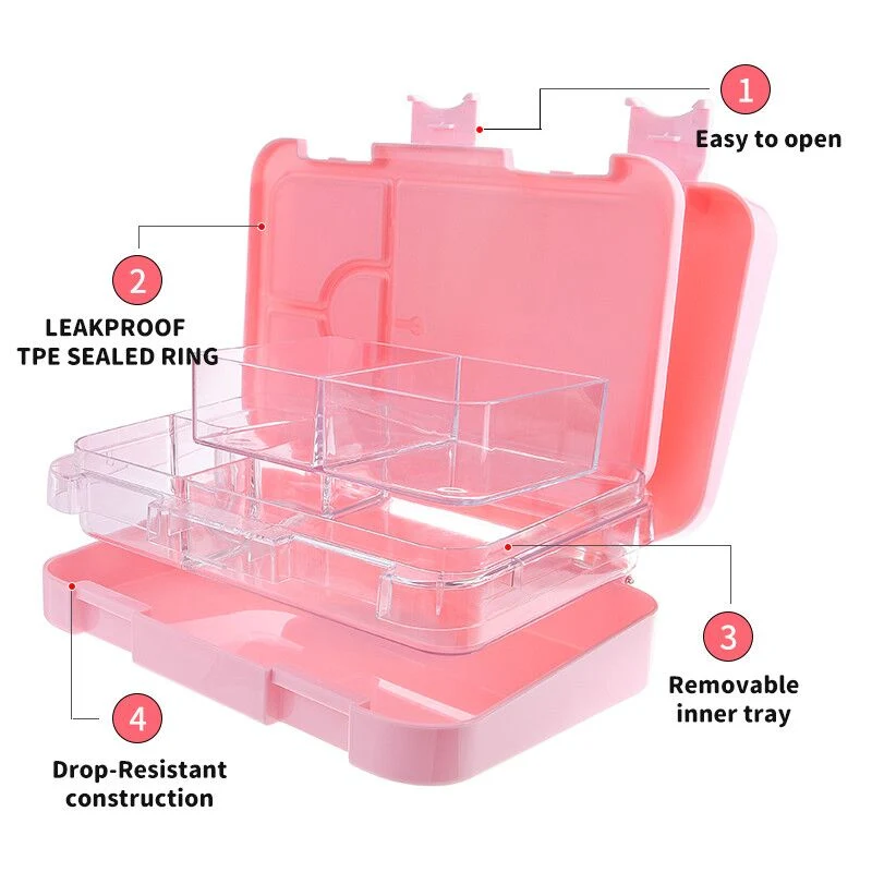 Aohea Children&prime;s Lunch Box with Compartments One Lock Easy Open Bento Box