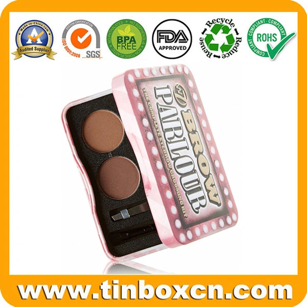 Empty Hinged Metal Cosmetic Tin Container for Makeup Kit
