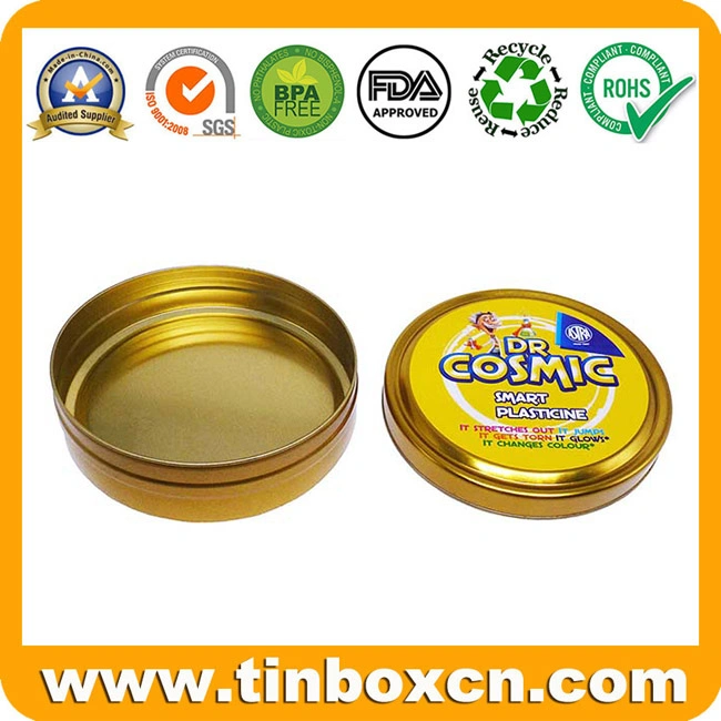 Small Round Gold Metal Box Plasticine Tin Can with Seamless Bottom for Chewing Gum Candy Mint