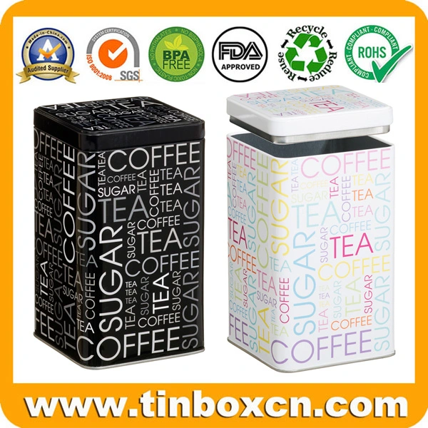 Square Tin Can Metal Caddy Tea Box