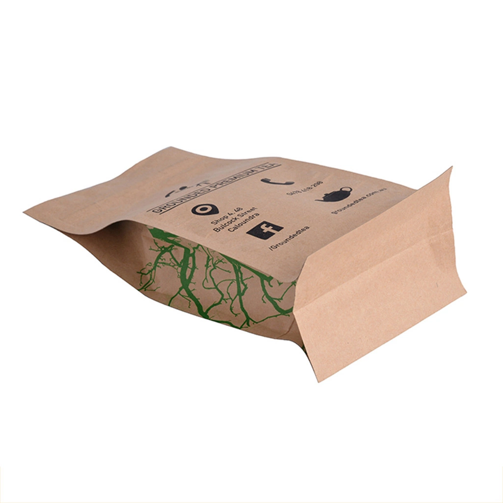 Customized Kraft Paper Flat Bottom Bag Making Machine with Zip Lock, Coffee Mylar Bag Water Proof Childproof Container
