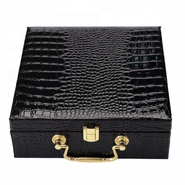 Luxury Perfume Bottle Black Leather Box Packaging with Metal Handle
