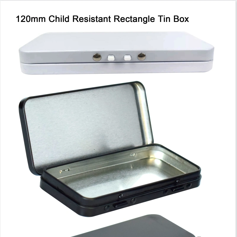 Child Resistant Tin Cans Rectangular Proof Gummies Blunt Child Resistant Box for Custom Joint Case Clear Cr Tin Can