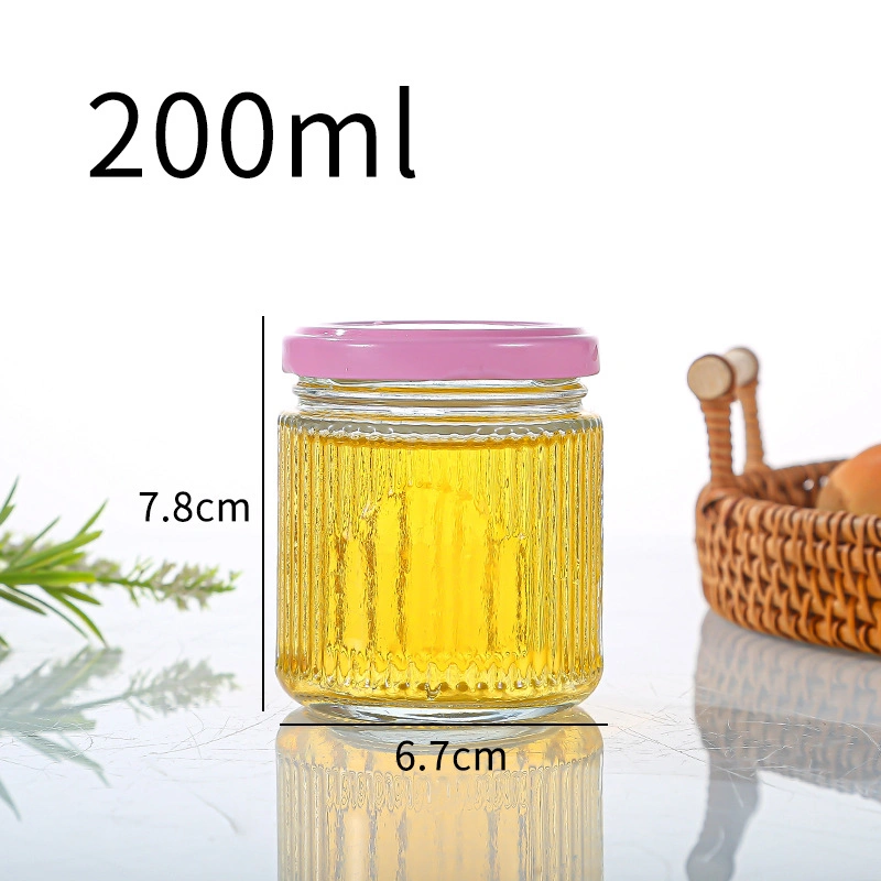 Vertical Stripes Design Glass Packaging Jars with Tinplate Lids