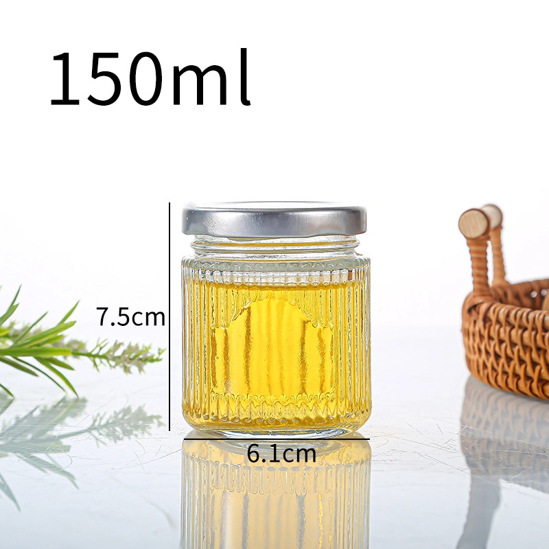 Vertical Stripes Design Glass Packaging Jars with Tinplate Lids