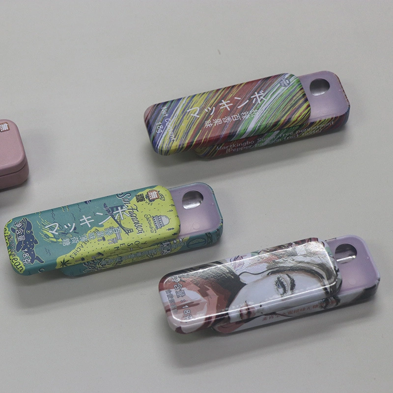 Custom Empty Small Rectangular Sliding Tin Case Metal Chewing Gum Mint Candy Tin Box