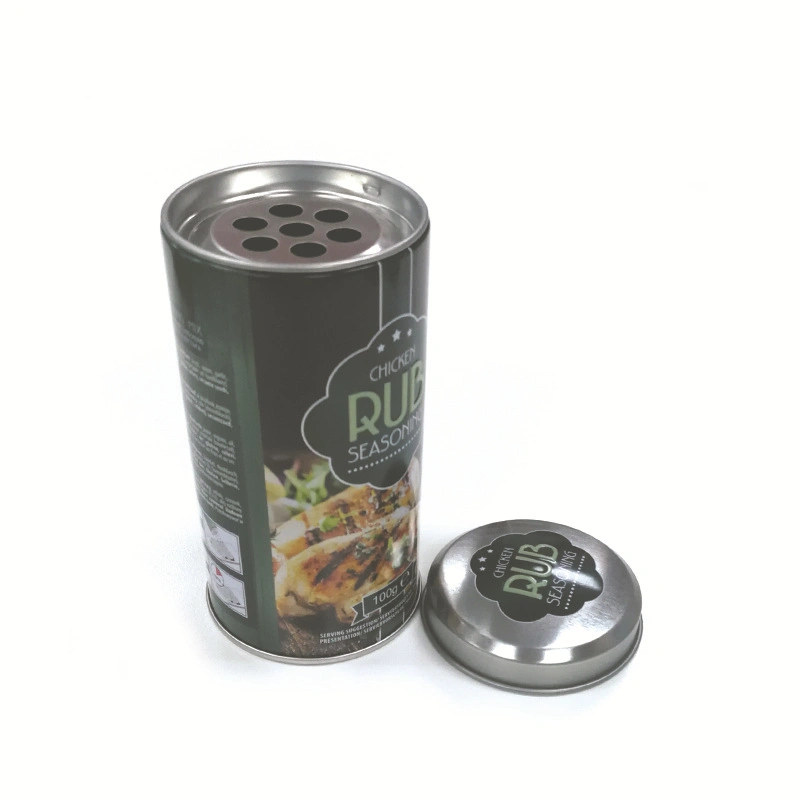 Manufacturer Custom Printed Small Round Metal Spice Shaker Tin with 2 Lids
