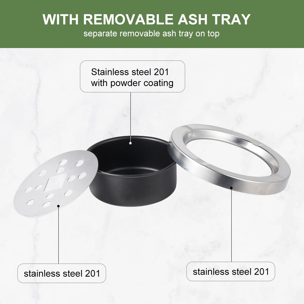 Round Ashtray Trash Bin Outdoor Trash Can with Ashtray Hotel Lobby Black Floor-Standing Stainless Steel Ash Bin