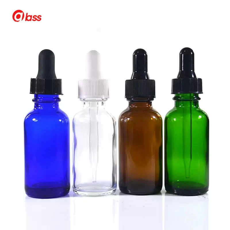 100PCS * 30ml 1oz Amber Clear Blue Green Boston Glass Dropper Bottle with Childproof Cap Eliquide Ejuice Essential Oils Bottle