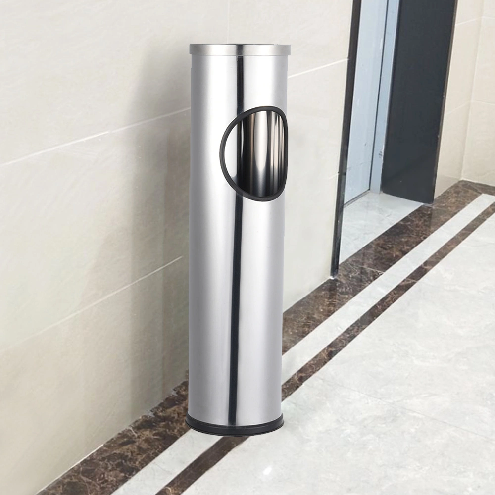 Round Ashtray Trash Bin Outdoor Trash Can with Ashtray Hotel Lobby Black Floor-Standing Stainless Steel Ash Bin