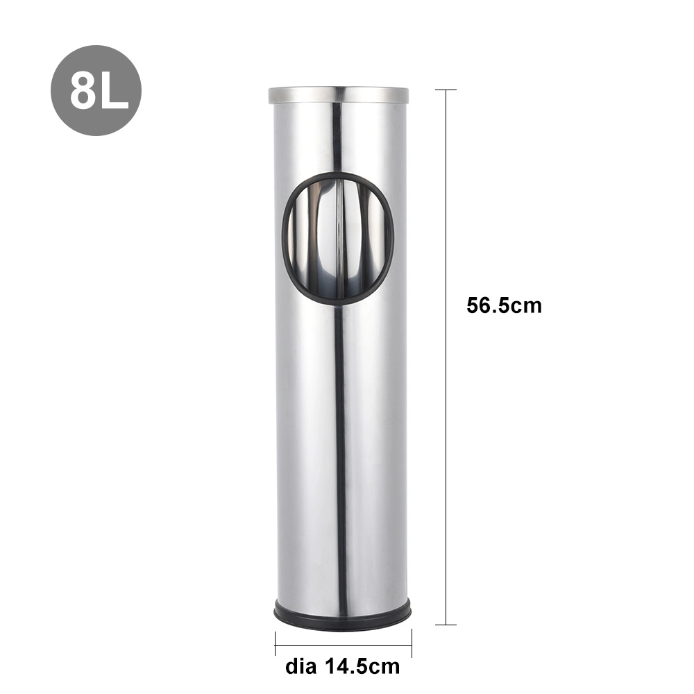 Round Ashtray Trash Bin Outdoor Trash Can with Ashtray Hotel Lobby Black Floor-Standing Stainless Steel Ash Bin