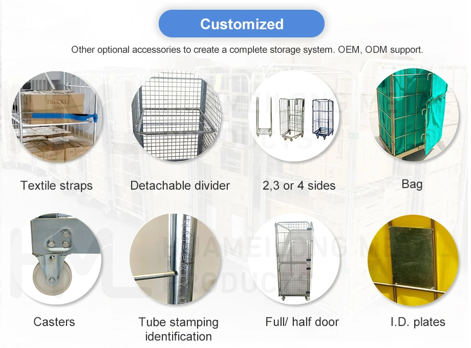 Warehouse Collapsible Mobile Industrial Durable Wire Mesh Metal Roll Container