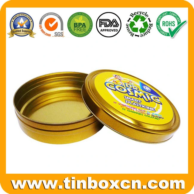 Small Round Gold Metal Box Plasticine Tin Can with Seamless Bottom for Chewing Gum Candy Mint