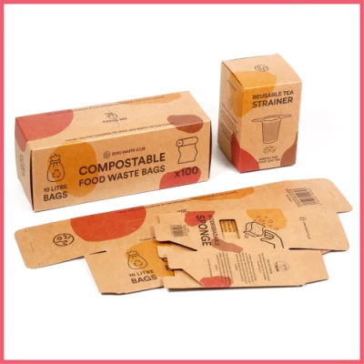  Sacchetto di carta per rifiuti in pasta di bambù stampato marrone Kraft preformato Tè caffè sapone cosmetico utensili da cucina spugna prodotto regalo Imballaggio imballaggio scatola di cartone