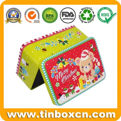  Decorativo cute Rectangle regalo metallo può Natale scatola in stagno con Coperchio a cerniera per contenitore per alimenti