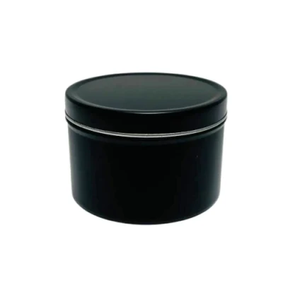 Nuova idea di prodotto contenitore rotondo vuoto tan in metallo nero opaco Soy Candle Tin per candela