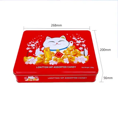  New Square Fortune Cat, confezione regalo assortita di biscotti, grado alimentare Scatola di stagno