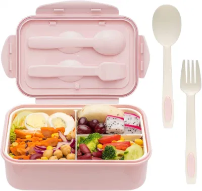 Portabile BPA gratuito carino colore tiffin pranzo scatola bambini forno a microonde Cassette di sicurezza a 3 scomparti in plastica riutilizzabile Bento Kid con posate