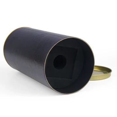  Firstsail Commercio all′ingrosso personalizzato coperchio in metallo nero imballaggio tubo di carta Vodka Whisky scatole di vino rotonde imballaggio