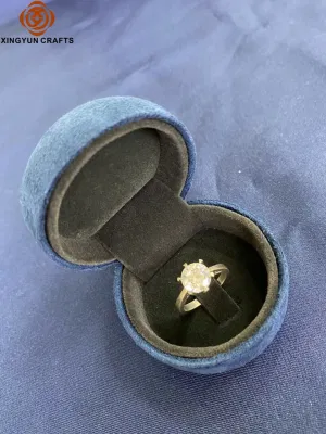 Confezione speciale in metallo blu con forma rotonda e vendita a caldo Scatola ad anello in similpelle piccola all′ingrosso