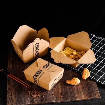Carta Kraft per imballaggio in scatola con patatine fritte su misura Pranzo al sacco Bento con coperchio imballaggio Pasta Salad Food Takeaway