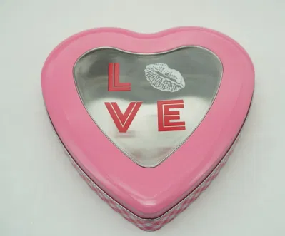  Motivo personalizzato rosa forma irregolare a cuore con PVC finestra cioccolato regalo Dolci dolci dolci Natale di San Valentino Tin Can Tin Box