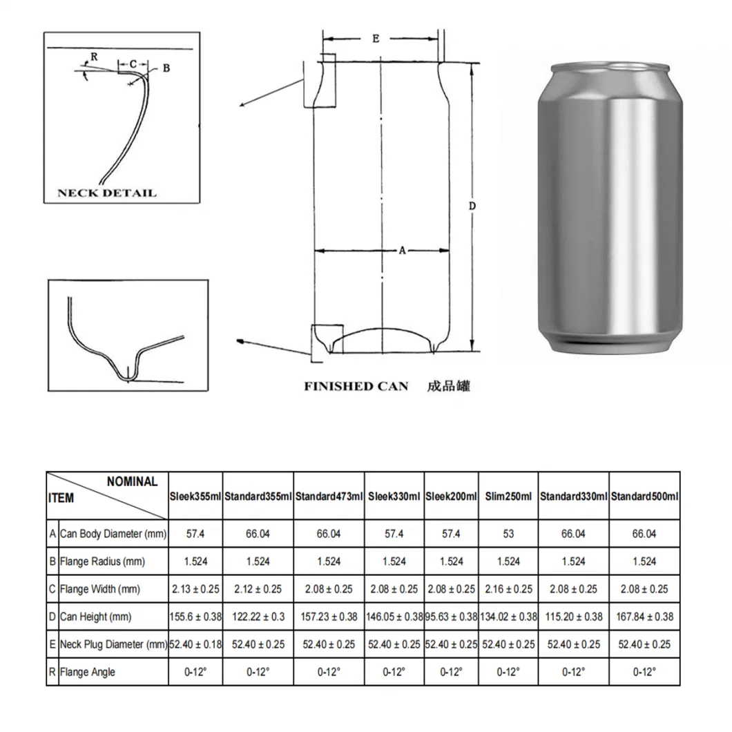 Customized Empty Printing Sleek355ml Standard355ml 12oz 16oz Aluminum Can Beer/Beverage/Metal/Soda/Coffee Can with 202 Sot Rpt Easy Open End/Lid with Bpani