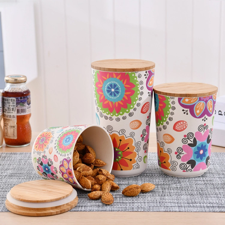 Custom Printed Bamboo Fiber Kitchen Tea Coffee Sugar Canister Set Food Jar