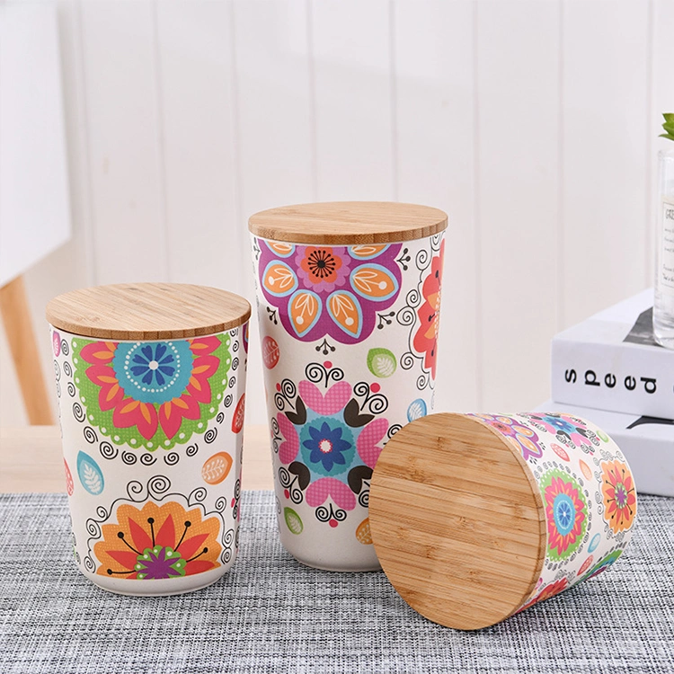 Custom Printed Bamboo Fiber Kitchen Tea Coffee Sugar Canister Set Food Jar