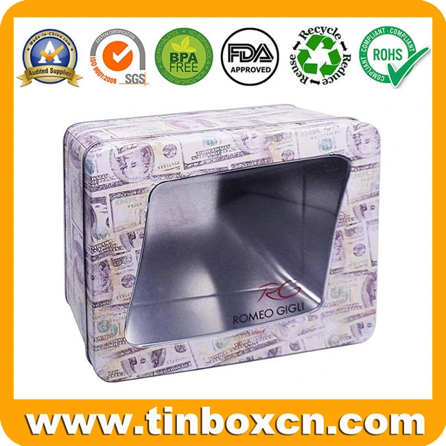 Large Rectangular Metal Window Tin Box with Clear PVC Transparent Lid